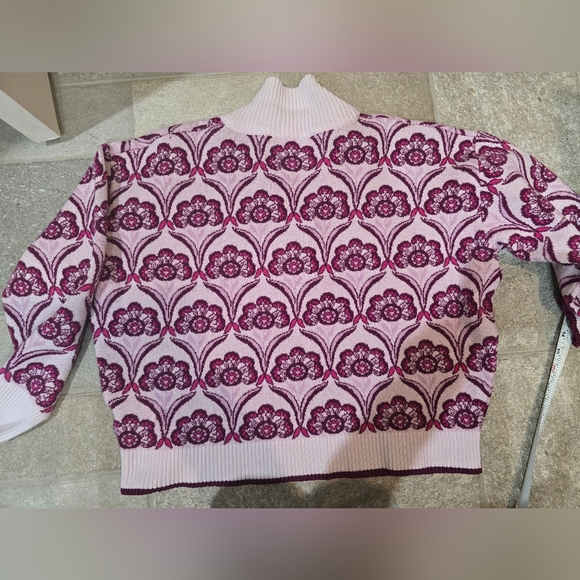 Anthropologie Maeve Montana Mock Neck Floral Zip-Up Sweater Quarter Zip Small M - Picture 8 of 8